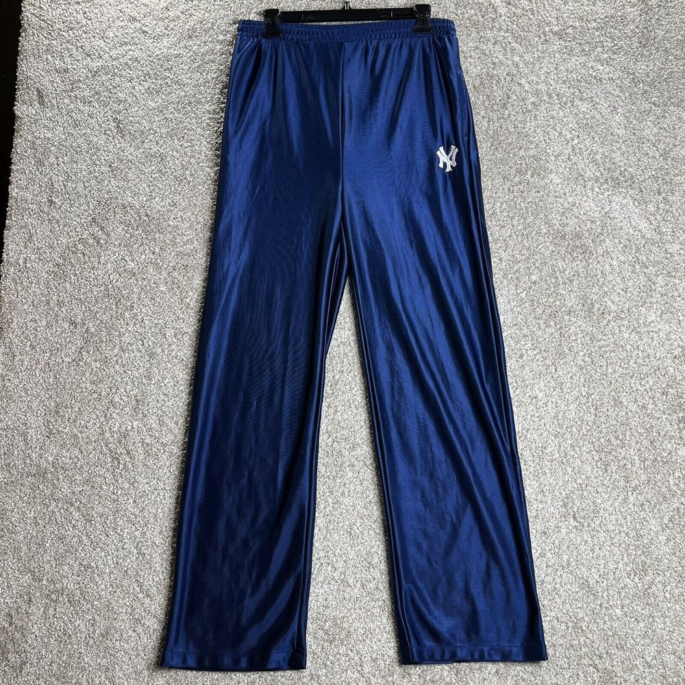 Vintage New York Yankees Pants‎ Women Large 15/16 Blue Satin Embroidered MLB